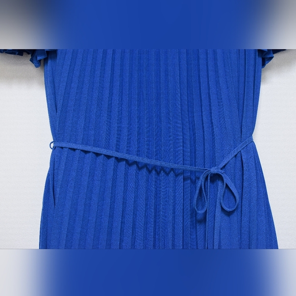Maggy London Size 10 Blue Pleated Off The Shoulder High-Low Midi Dress A-Line - Picture 8 of 16